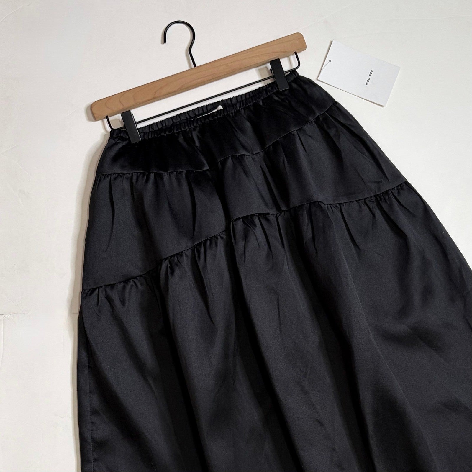 NWT!! MOD REF Black Taffeta Midi Tiered Skirt Solid Elastic Waist X-Small