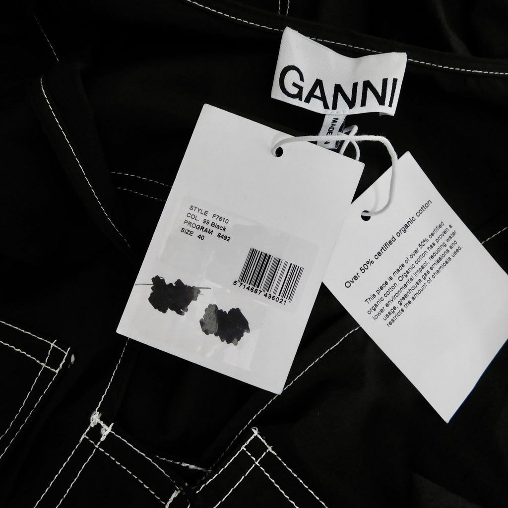 NWT!! GANNI Belted Contrast-Stitch Jumpsuit Black Cargo Pockets Organic Cotton 8