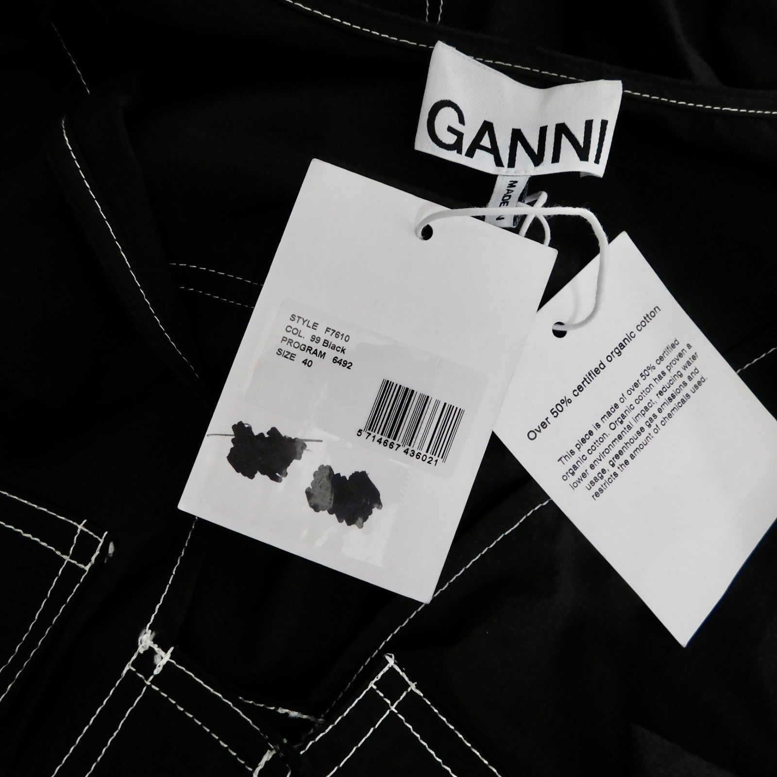 NWT!! GANNI Belted Contrast-Stitch Jumpsuit Black Cargo Pockets Organic Cotton 8
