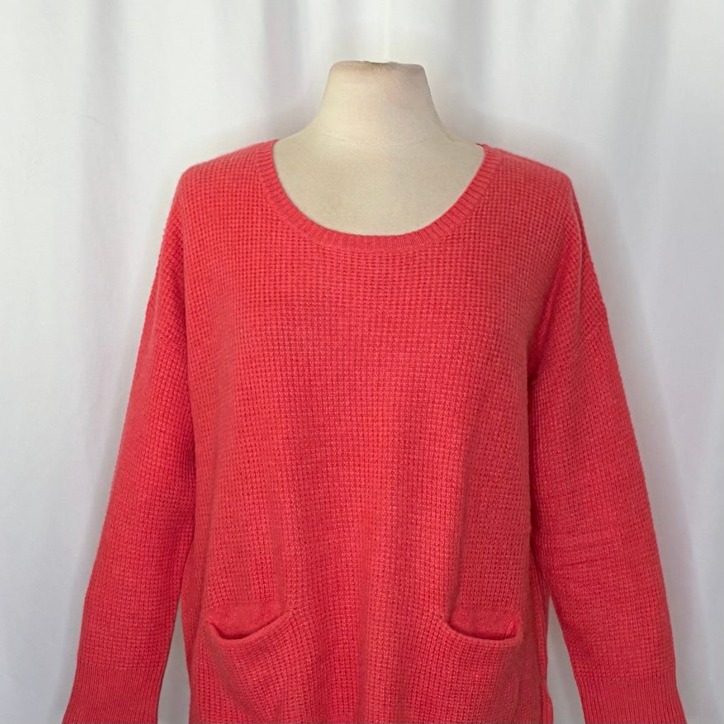 WHITE + WARREN Pink Cashmere Knit Pullover Sweater Pockets Solid Waffle Large