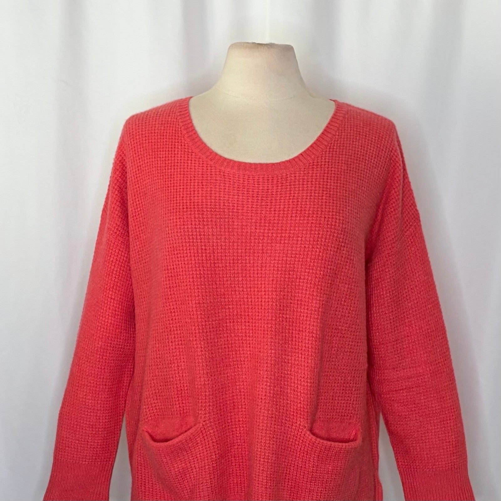 WHITE + WARREN Pink Cashmere Knit Pullover Sweater Pockets Solid Waffle Large
