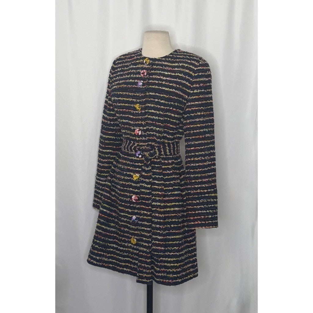 CABI Headline Topper Colorful Tweed Floral Belted Coat Preppy Style 5660 Size 2