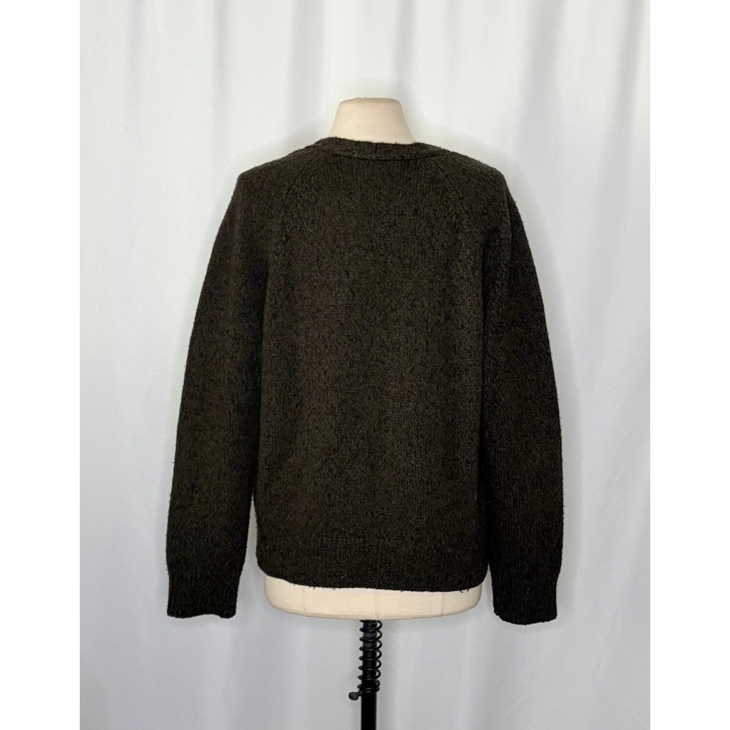 VINCE Merino Wool Cashmere V Neck Sweater Raglan Pullover Green Marled Large