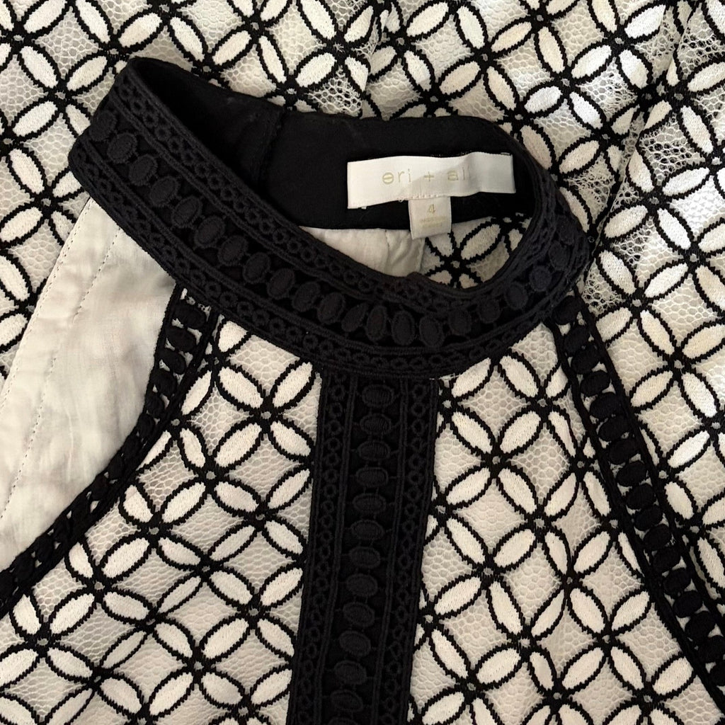 Anthropologie ERI + ALI Ninetta Lace Dress Halter Neck Black White Lacey Size 4