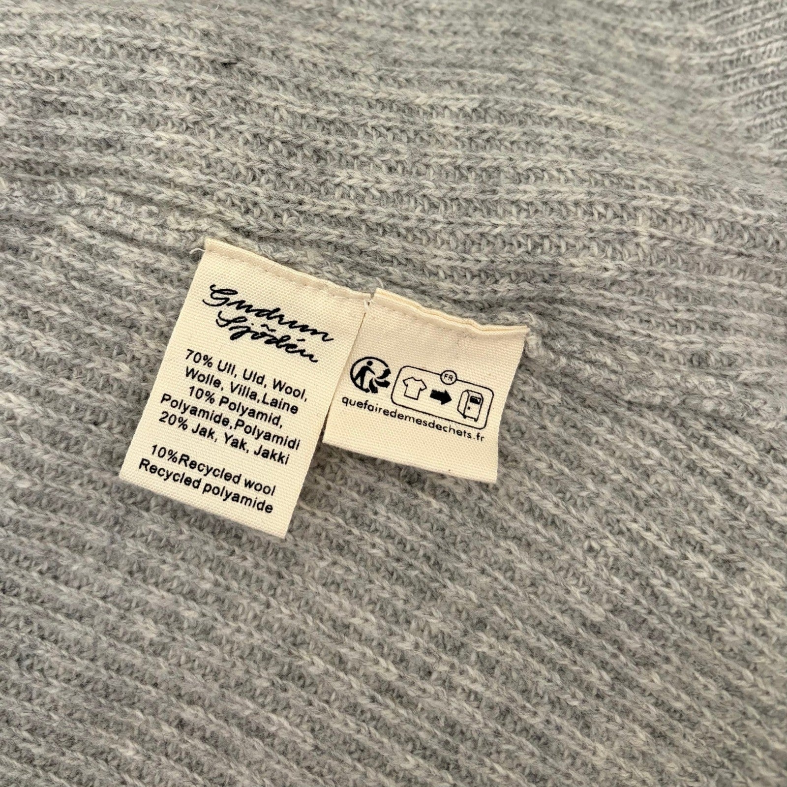 GUDRUN SJODEN Mock Neck Shaker Knit Sweater Heathered Gray Wool Yak Large