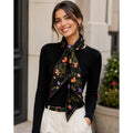 Vintage VERA NEUMANN Rectangle Floral Scarf Black Accessory Twilly Pink Green