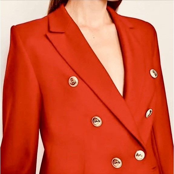KAREN MILLEN Red Tailored Button Military Blazer Jacket Solid Gold Buttons US 6