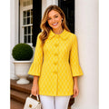 EDEN COURT Yellow White Geometric Print Coat Jacket Bell Sleeves Pockets Large