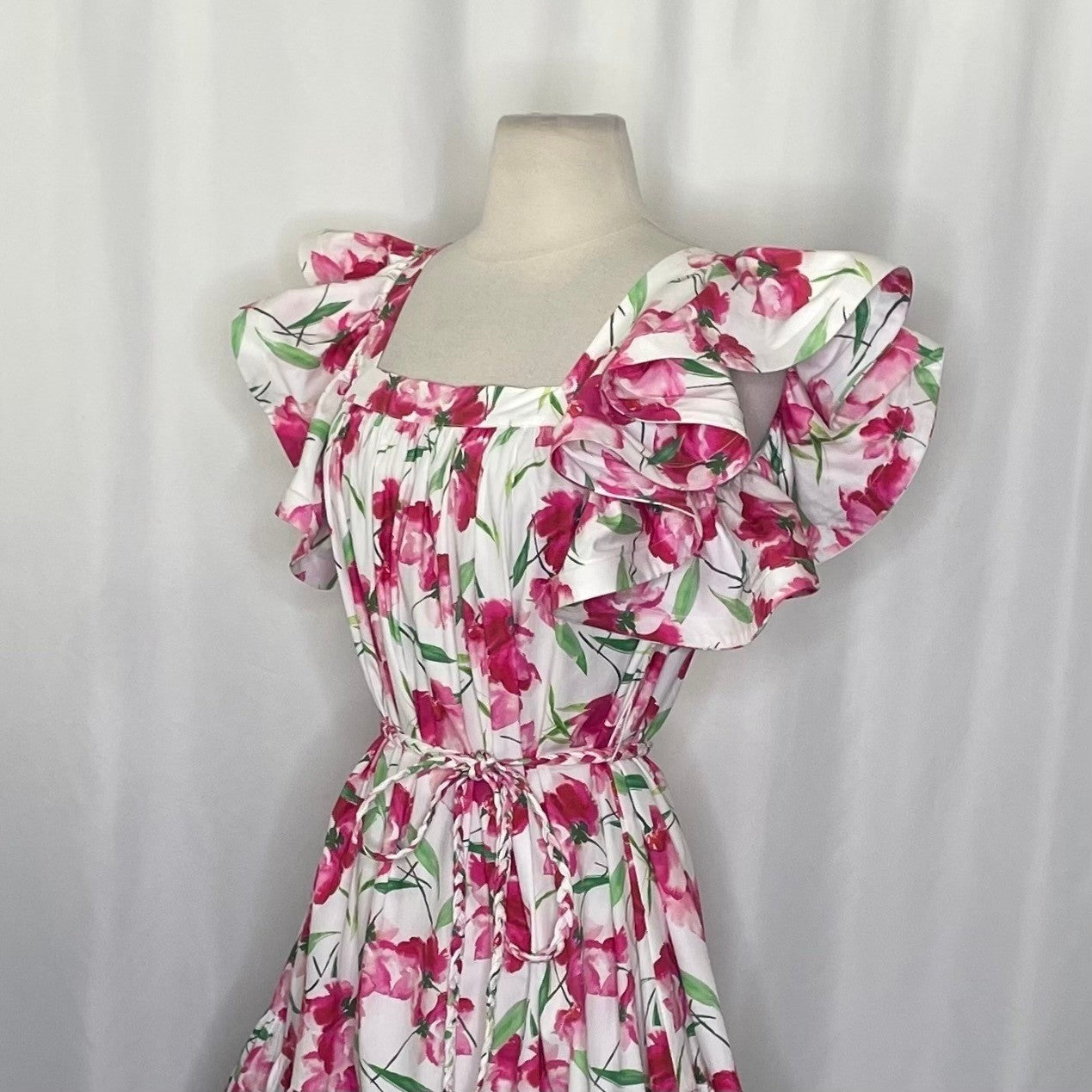 MISA Los Angeles Selma Floral Dress Ruffled A-Line Mini White Pink X-Small