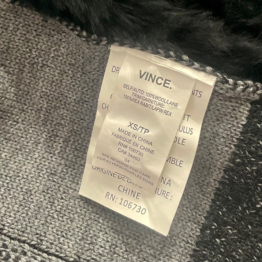 VINCE Rex Rabbit Fur Drape Front Sweater Vest Mixed Materials Knit Back X-Small