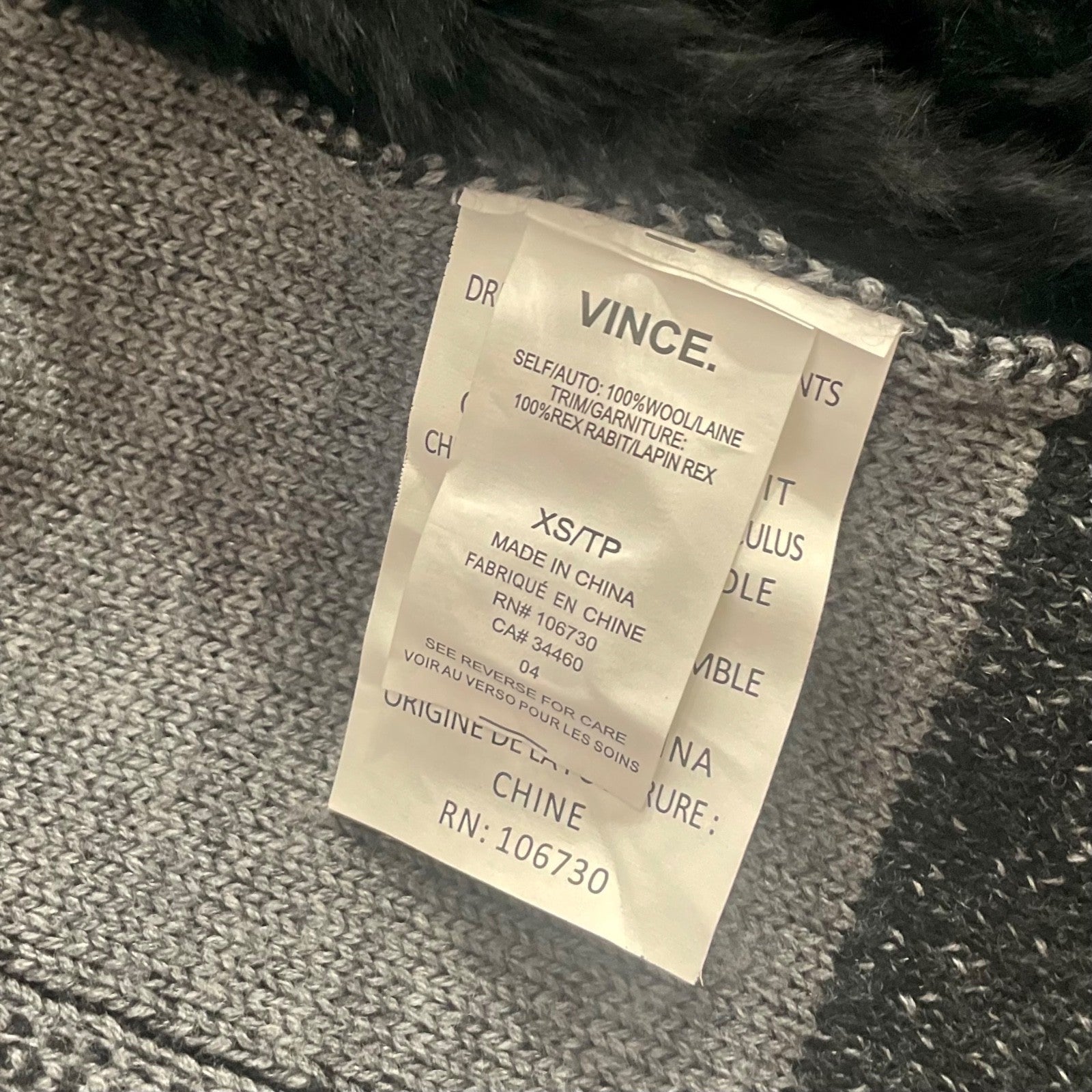 VINCE Rex Rabbit Fur Drape Front Sweater Vest Mixed Materials Knit Back X-Small