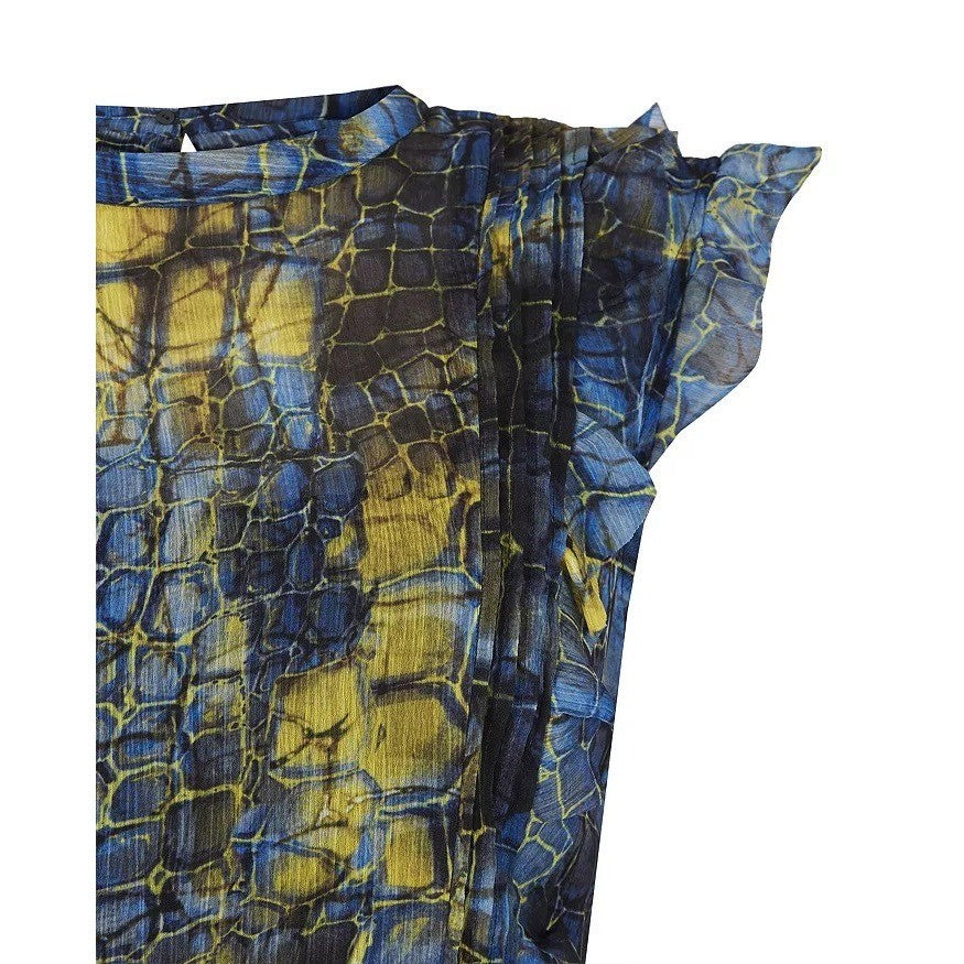 ALL SAINTS Hali Mirus Mini Dress Snakeskin Yellow Blue Ruffled Allsaints Size 4
