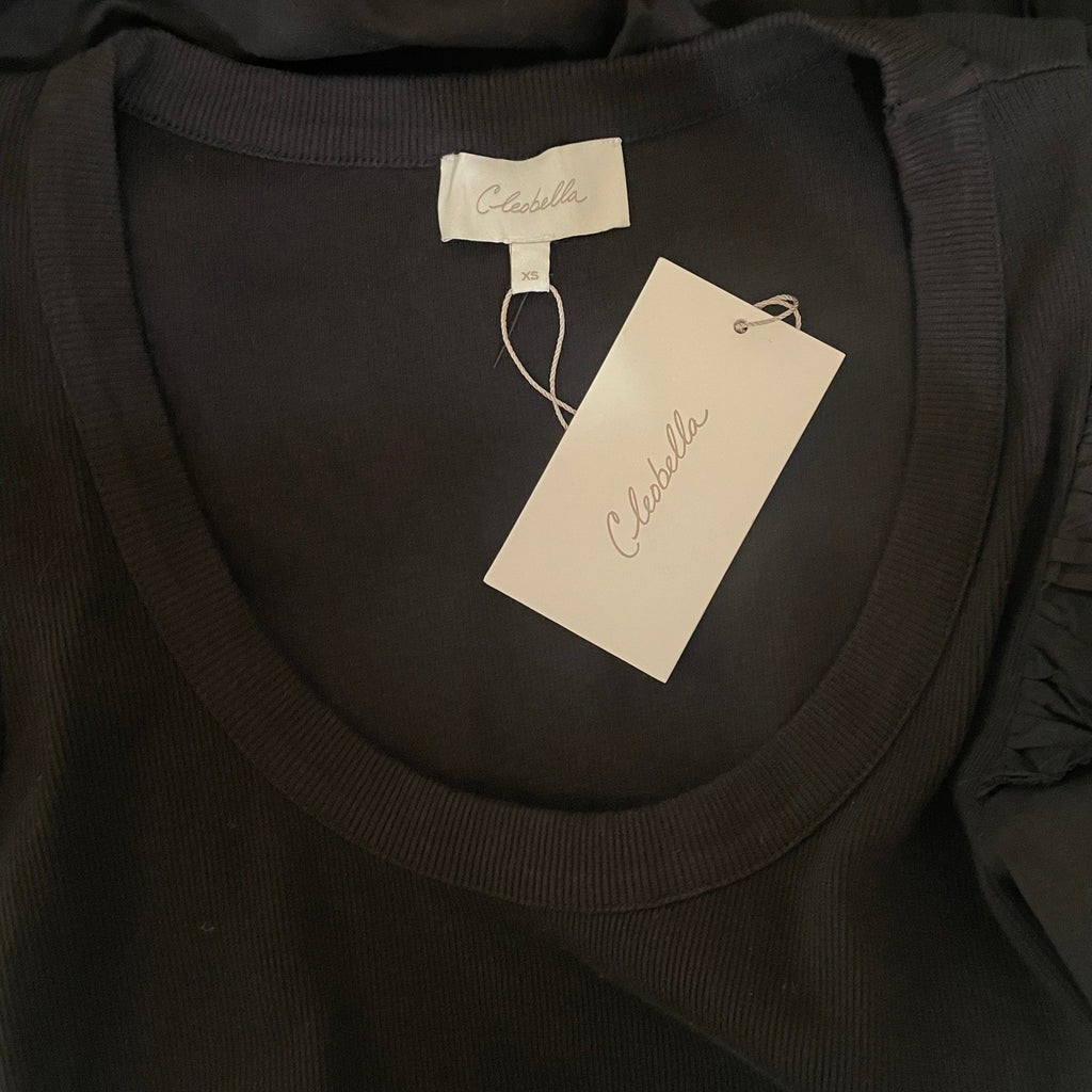 NWT!! CLEOBELLA Selma Midi Dress Embroidered Black Ruffle Puff Sleeves X-Small