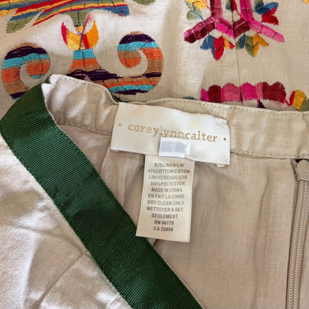 Anthropologie COREY LYNN CALTER Majestic Medallions Embroidered Skirt Linen 4