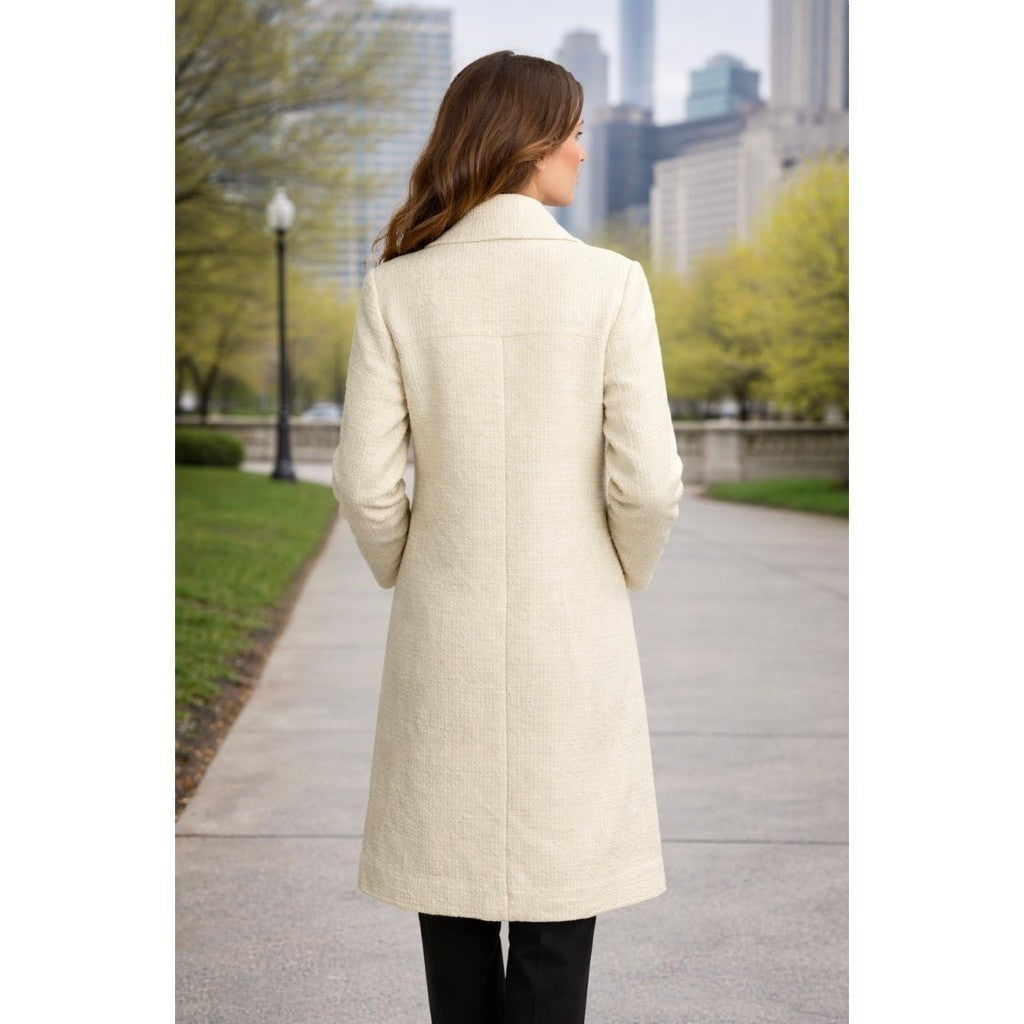 NWT!! CLUB MONACO Quilted Boucle Long Coat Manteaux White Ivory Solid X-Small