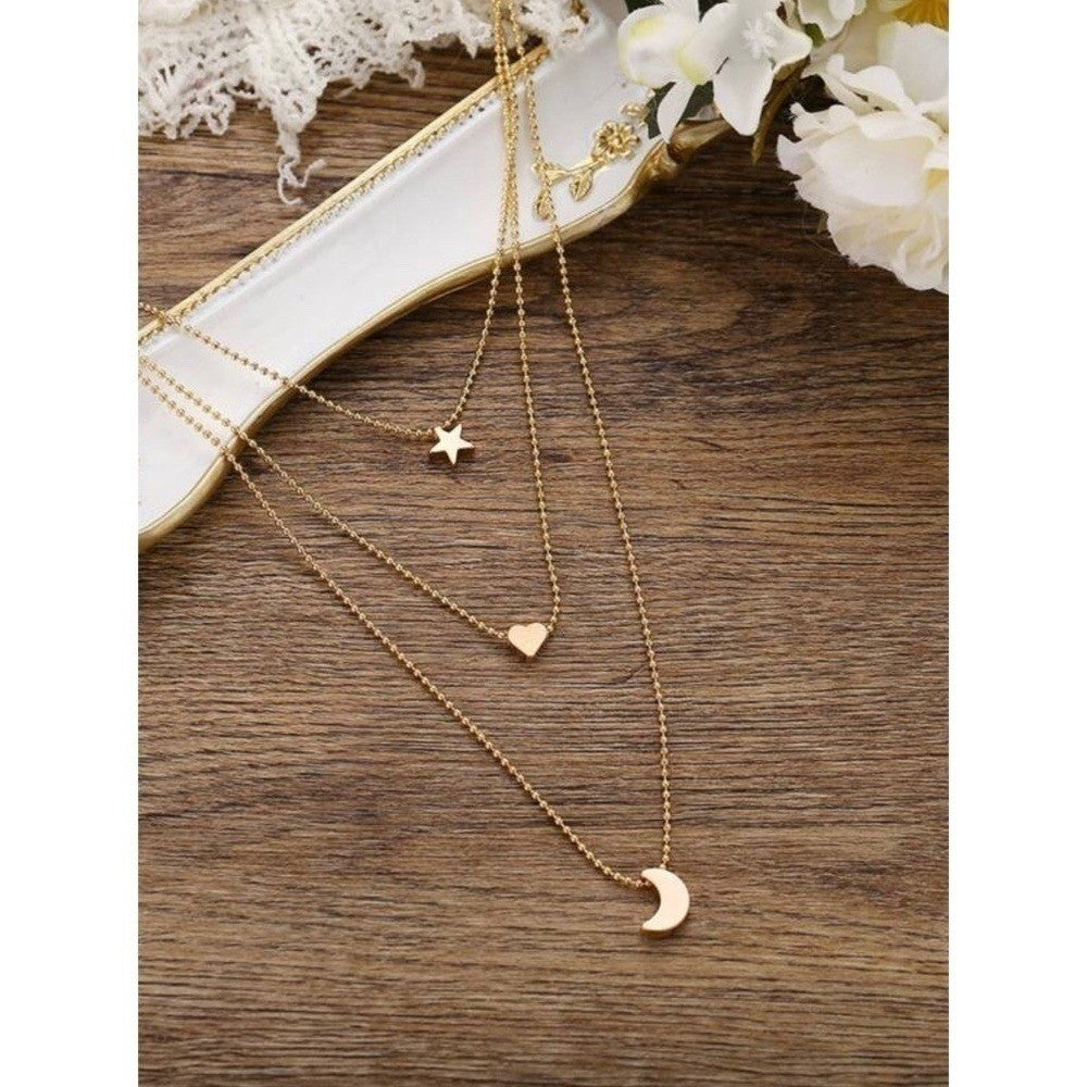 Gold Multilayer Pendant Necklace Moon Star Heart Celestial Goddess Boho Bohemian