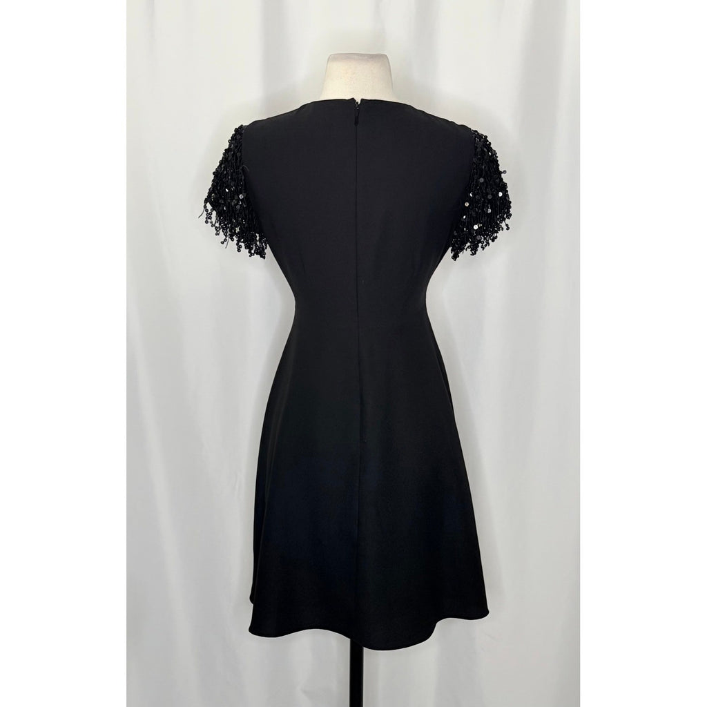 KATE SPADE Sequin Fringe Swing Dress Solid Black Party Glam Embellished Size 2