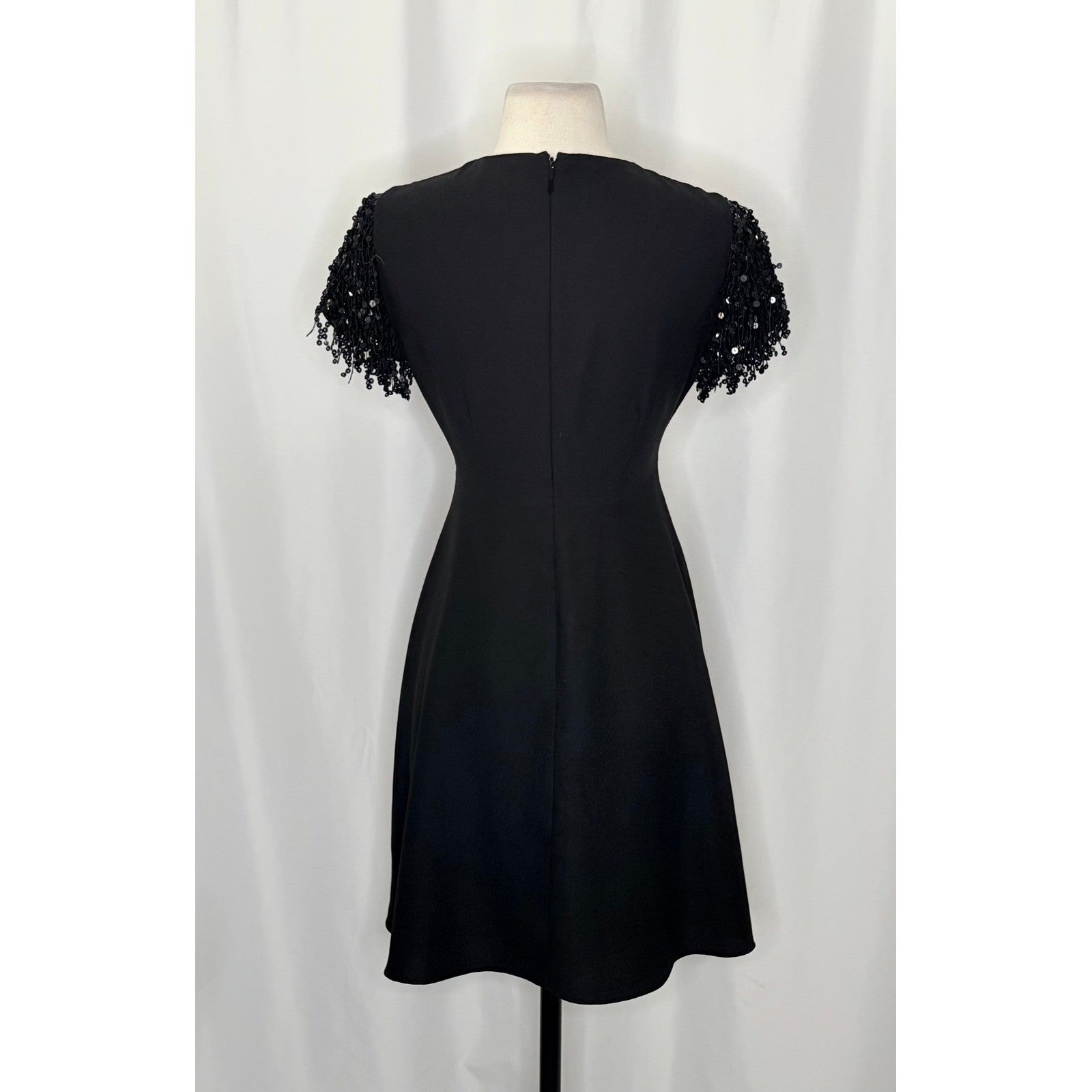KATE SPADE Sequin Fringe Swing Dress Solid Black Party Glam Embellished Size 2