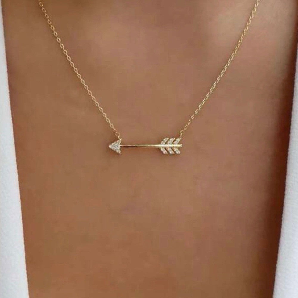 Boho Festival Rhinestone Arrow Gold Necklace Jewelry Chic Southwestern Chain