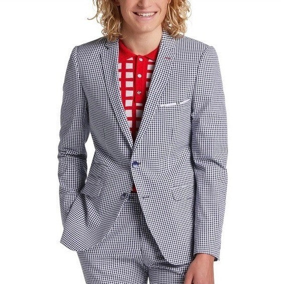 NEW! PAISLEY & GRAY Gingham Peak Two Button Blazer Blue White Nautical Lined 40R