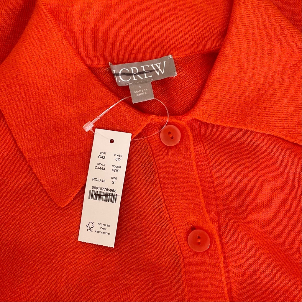 NWT!! J. CREW Collared Button-Up Sweater Cardigan Linen Poppy Orange Red Small