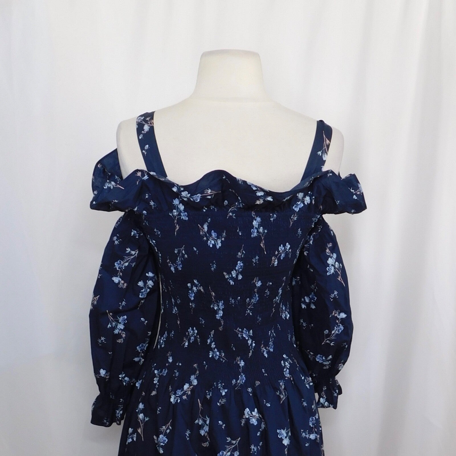 Revolve REBECCA TAYLOR Francine Off Shoulder Dress Floral Smocked Navy Blue 0