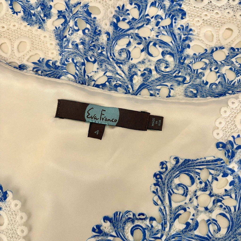 Anthropologie EVA FRANCO Starflower Scalloped Dress Blue White Lace Size 4