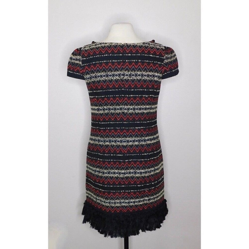 Anthropologie VANESSA VIRGINIA Jinete Blanket Fringe Tunic Shift Dress Poms 10