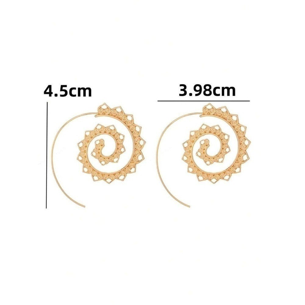 NEW Swirly Hoop Earrings Gold Tone Boho Festival Dangle Round Bohemian Resort