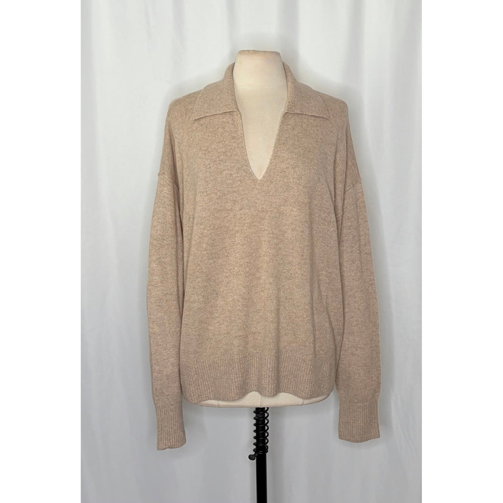 NWT!! FREE PEOPLE Eloura Cashmere Henley Sweater Solid Light Brown Tan X-Large