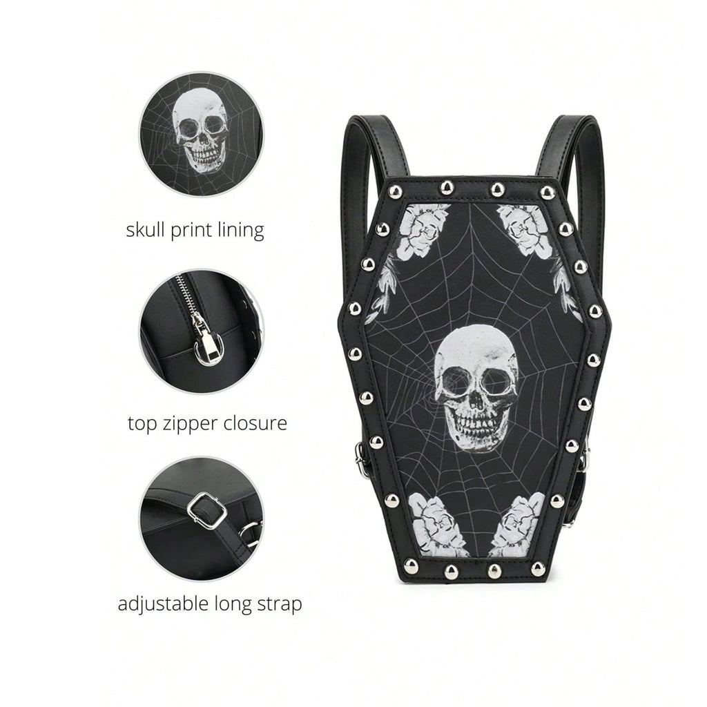 SCARLETON Studded Skull Bag Vegan Leather Punk Rock Rivet Shoulder Bag Gothic