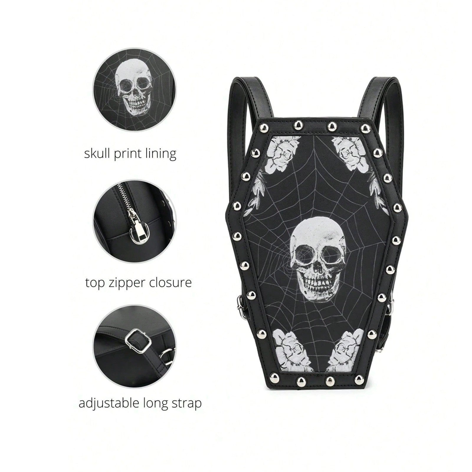 SCARLETON Studded Skull Bag Vegan Leather Punk Rock Rivet Shoulder Bag Gothic
