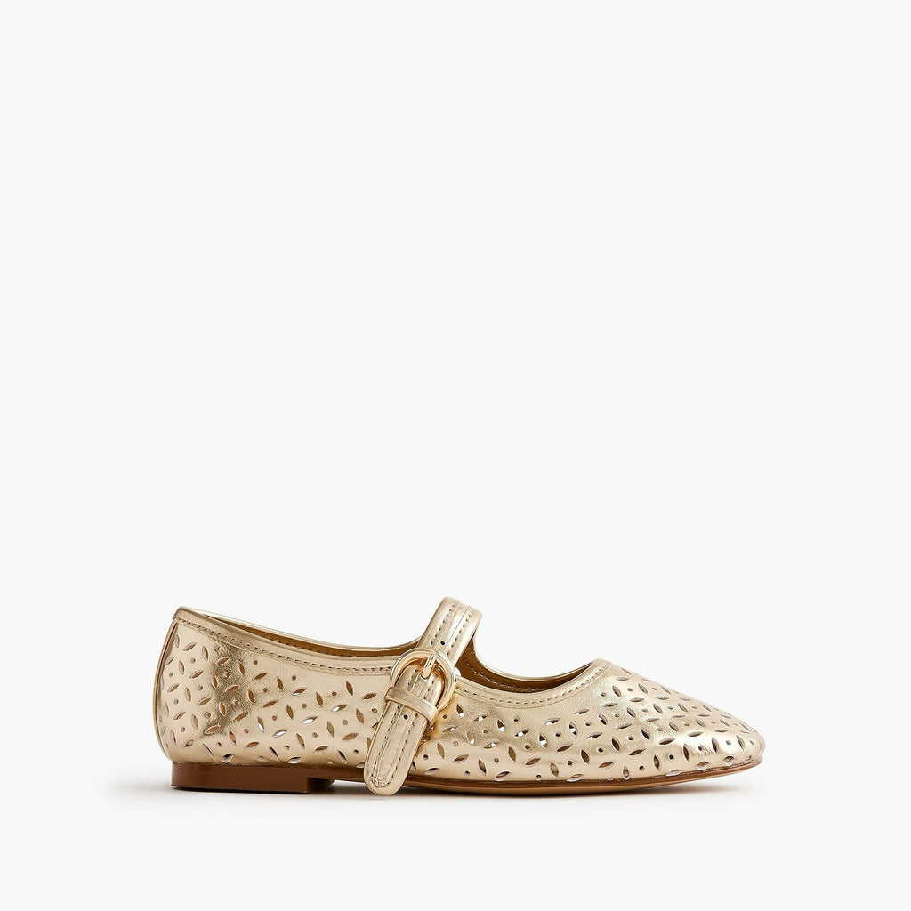 Girl's J. CREW Factory Perforated Metallic Mary Janes Shoes Buckles Party Size 4