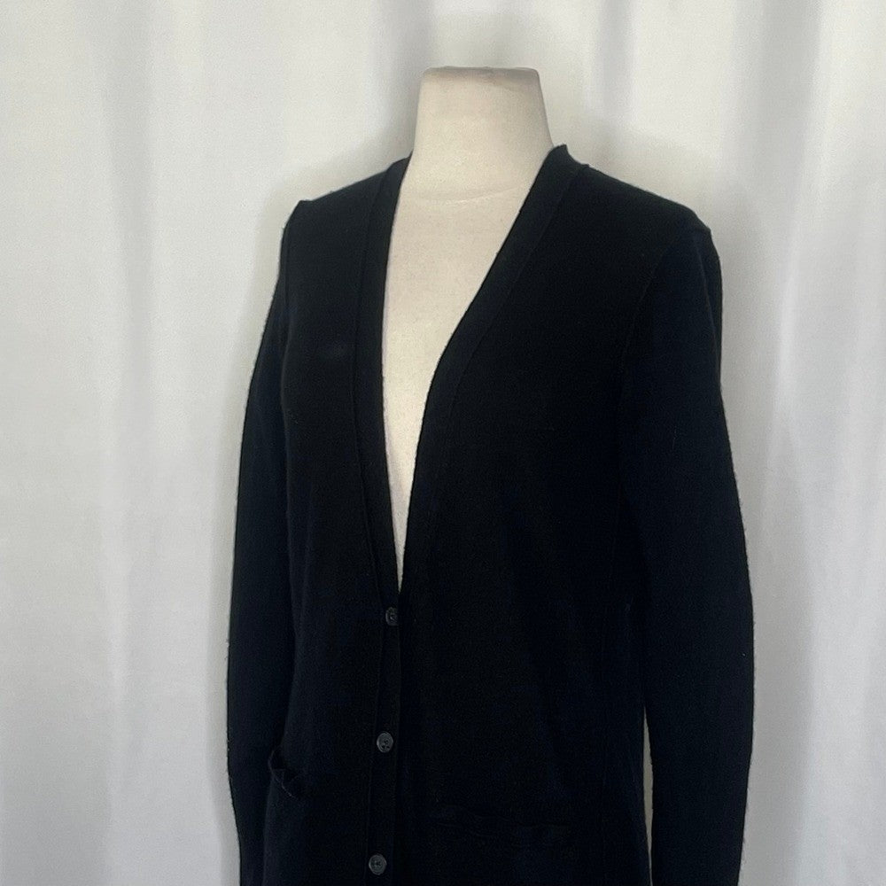 Revolve VINCE Cashmere Longline Button V Cardigan Sweater Solid Black Pockets XS