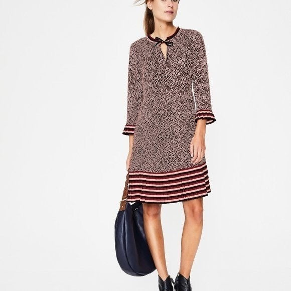 NWT!! BODEN Lara Polka Dot Striped Pleated Trim Dress Cluster Spot 6L 6 Tall