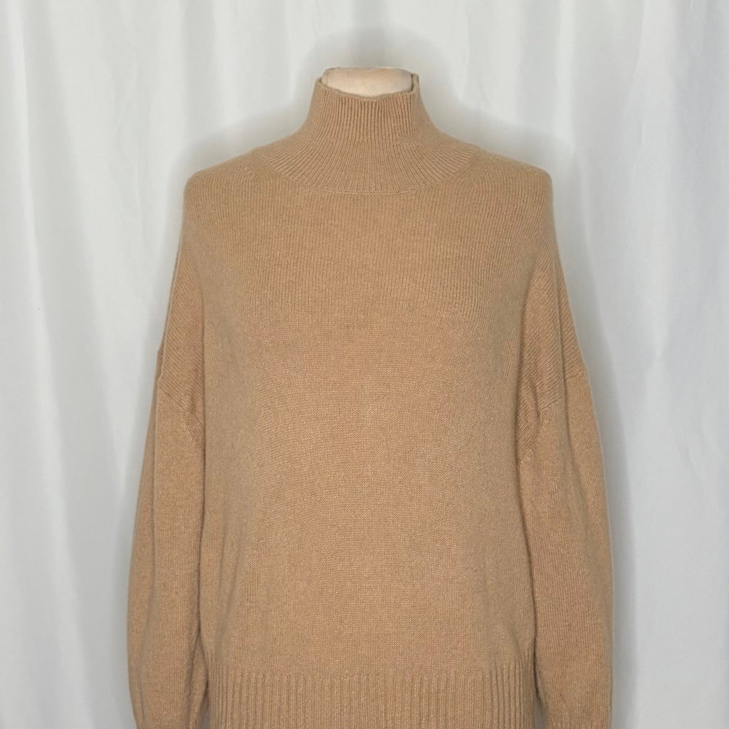 EVERLANE The ReCashmere Oversized Turtleneck Sweater Mock Neck Solid Tan Large