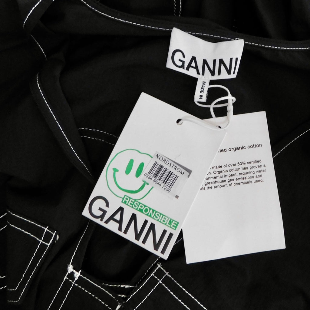 NWT!! GANNI Belted Contrast-Stitch Jumpsuit Black Cargo Pockets Organic Cotton 8