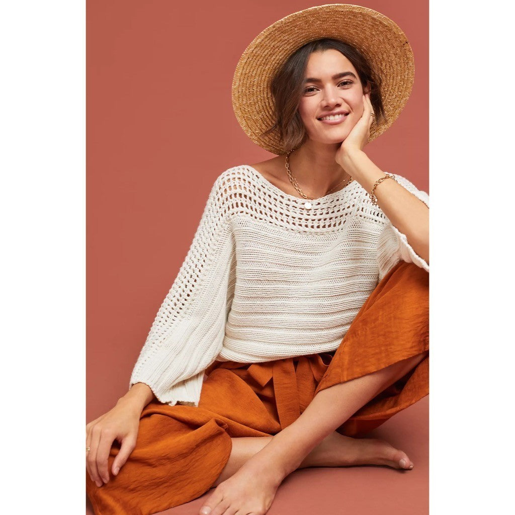 Anthropologie MOTH Chatwin Sweater Bateau Boat Neck Coastal Pullover Knit Large