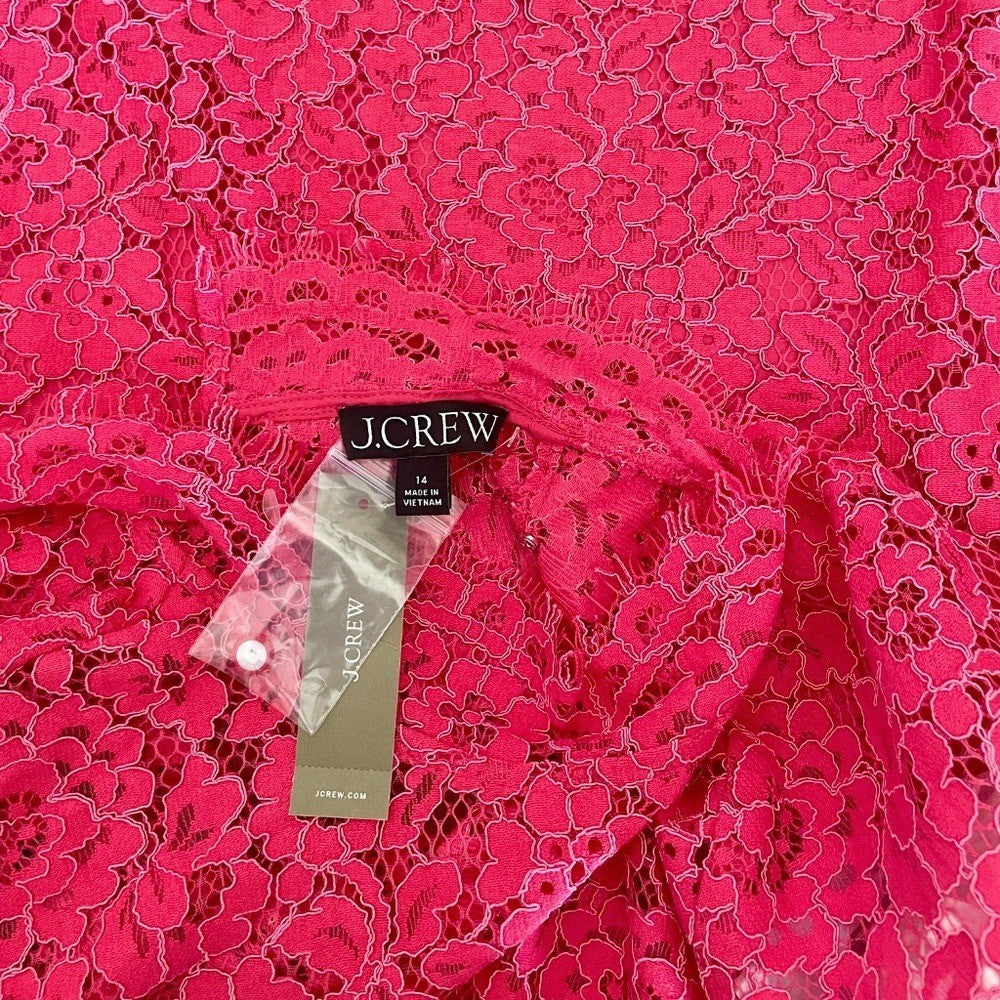 NWT!! J. CREW Scalloped Lace Mockneck Top Blouse Dragon Fruit Pink Size 14