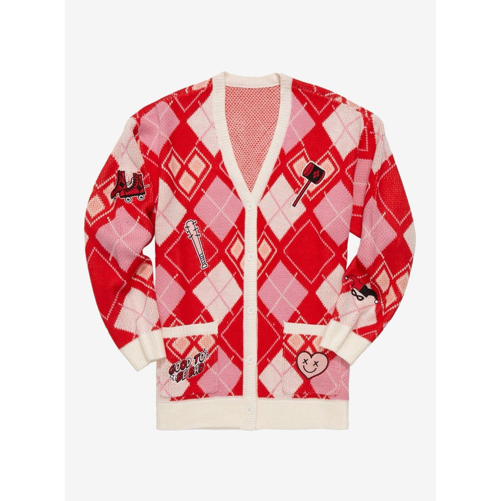 HARLEY QUINN Argyle Cardigan Sweater DC Comics Harlequin Batman Joker Small