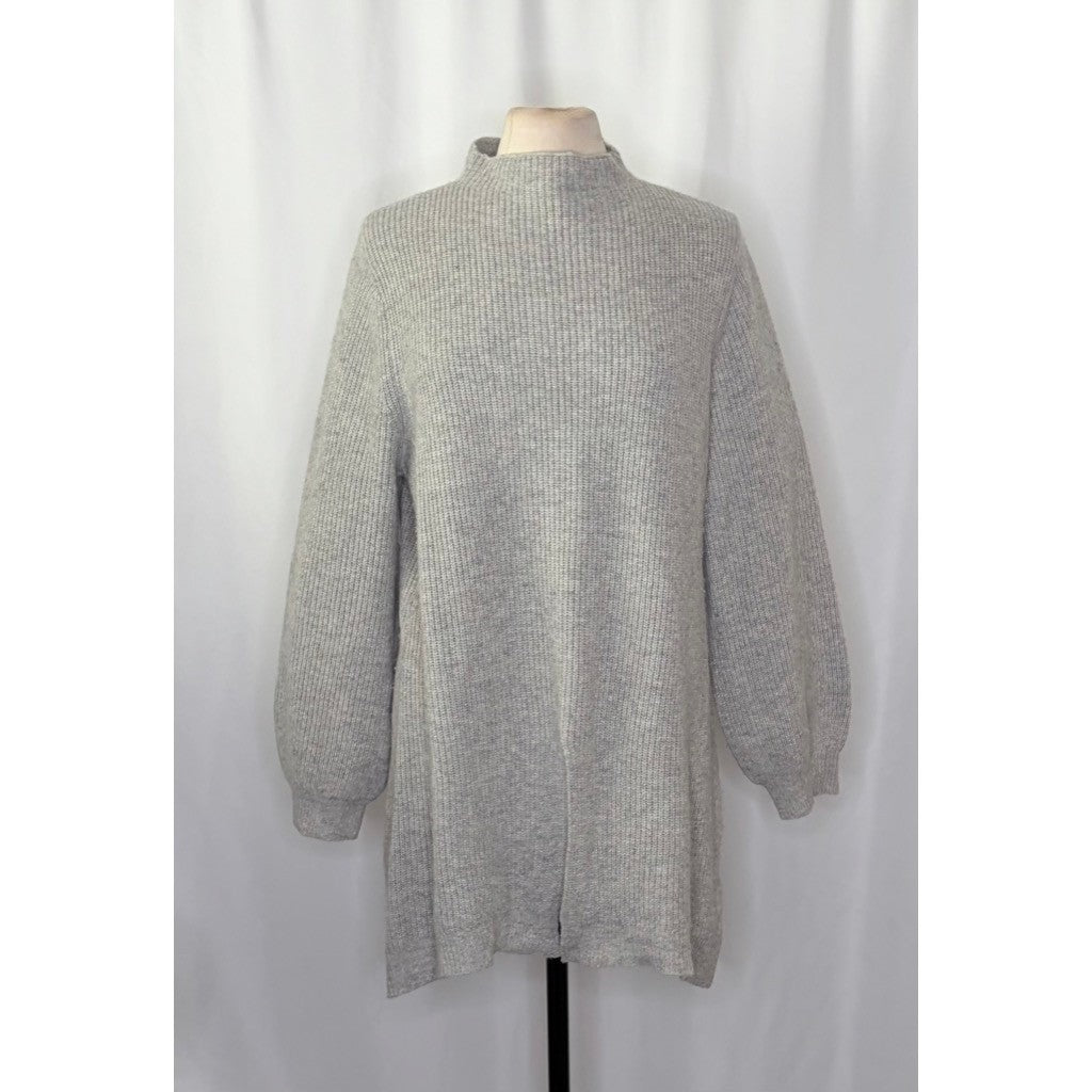 GUDRUN SJODEN Mock Neck Shaker Knit Sweater Heathered Gray Wool Yak Large