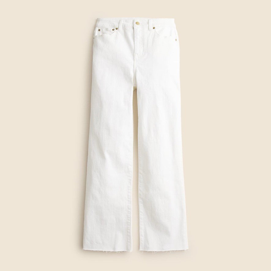 NWT!! J. CREW Curvy Slim Wide Denim Jeans Solid White Raw Hems Stretch Size 27