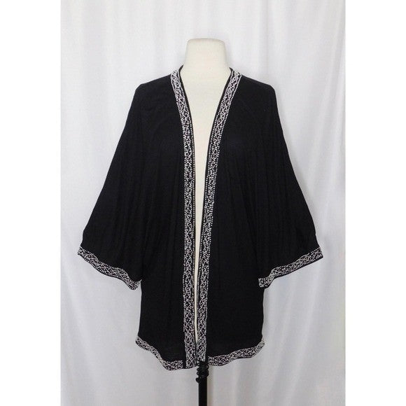 Anthropologie LEIFNOTES Twirled Trim Beaded Kimono Cardigan Sweater Black Small