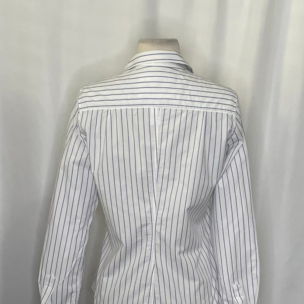 FRANK & EILEEN Crinkle Barry Buttondown Top Blouse White Blue Dotted Small