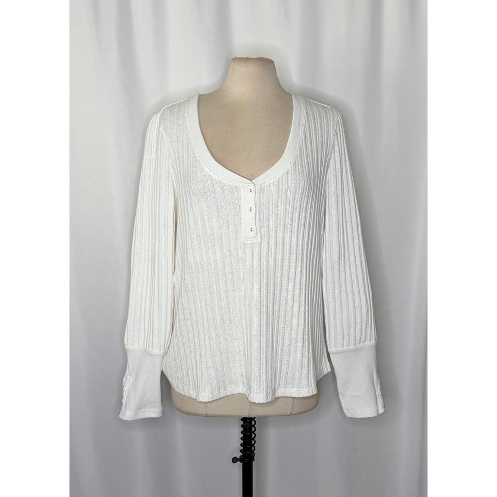 NWT!! SUNDANCE White Ribbed Knit Henley Top Shirt Scoop Neck Knit Solid X-Large
