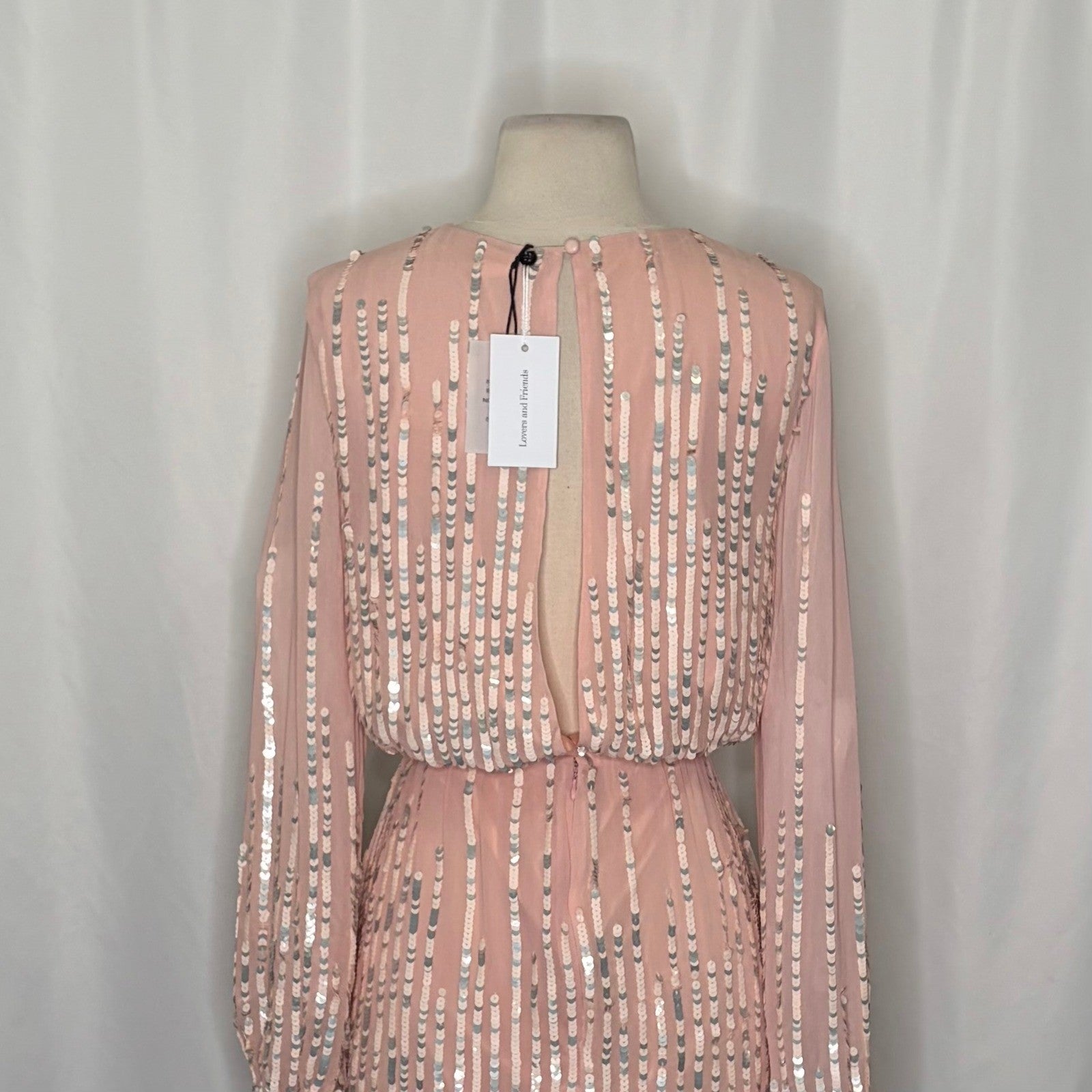 NWT!! LOVERS + FRIENDS Poppy Blush Pink Sequin Long Sleeve Mini Dress Medium