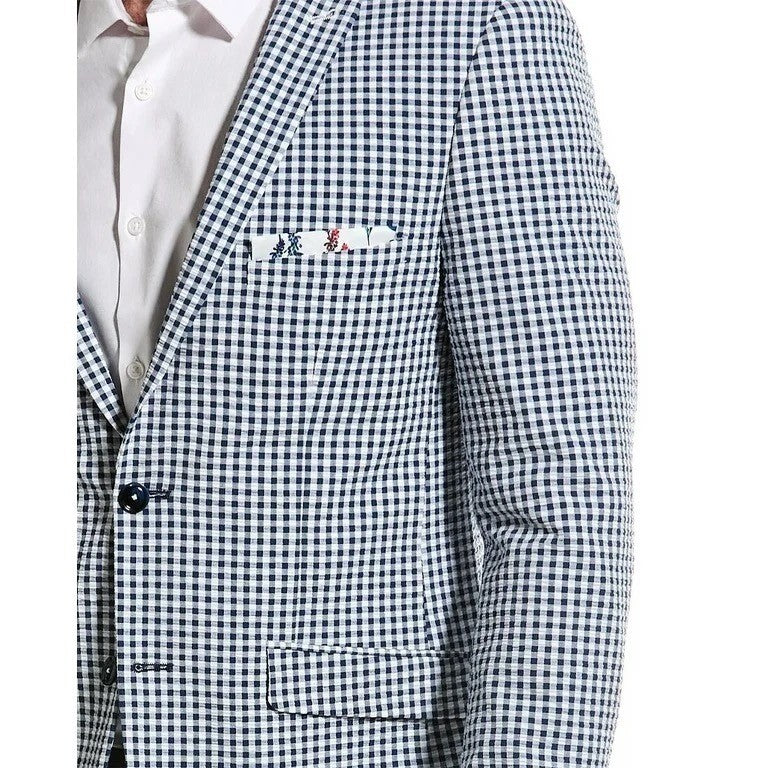 NEW! PAISLEY & GRAY Gingham Peak Two Button Blazer Blue White Nautical Lined 40R