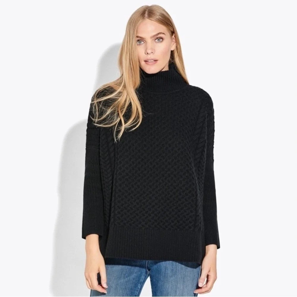AYR Le Square Extra Fine Merino Wool Chunky Knit Sweater Black Pullover Small