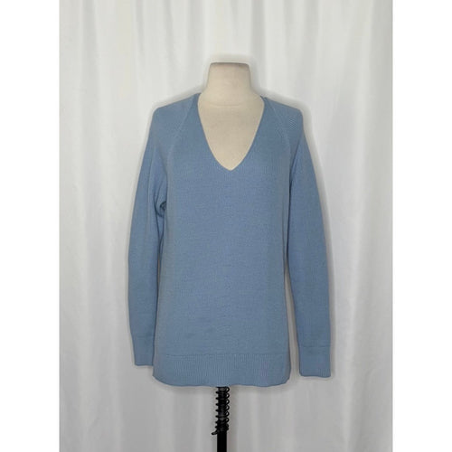ATHLETA Hanover Refined Merino Wool V-Neck Sweater Solid Heron Blue Knit Small