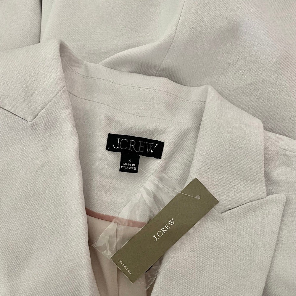 NWT!! J. CREW Alexandra Blazer Stretch Linen Blend Solid White Jacket Size 4
